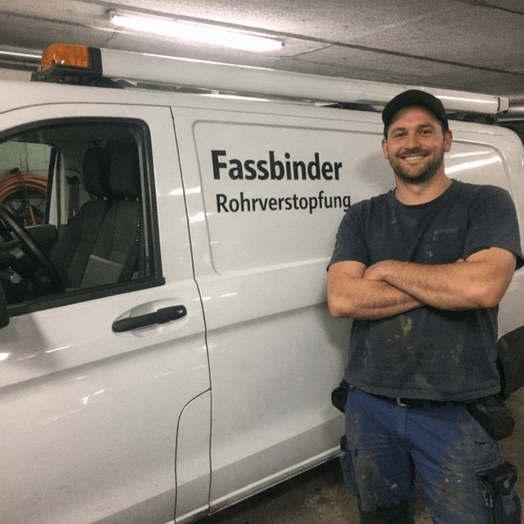 Lukas Fassbinder am Einsatzfahrzeug bereit für den nächsten Auftrag